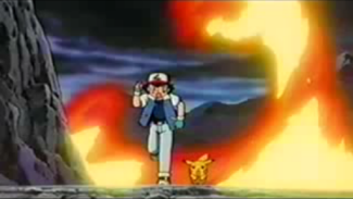 Satoshi running through fire